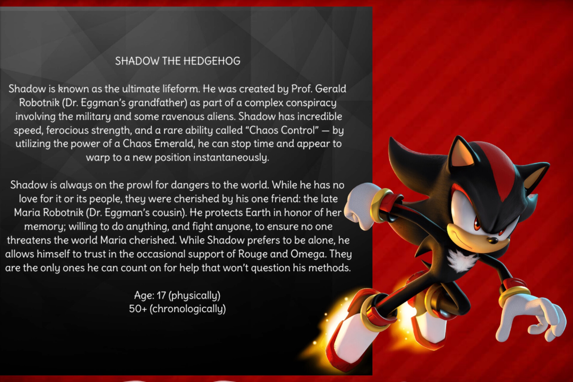 Shadow Character Profile Bio by SonicHedgehog02 on DeviantArt