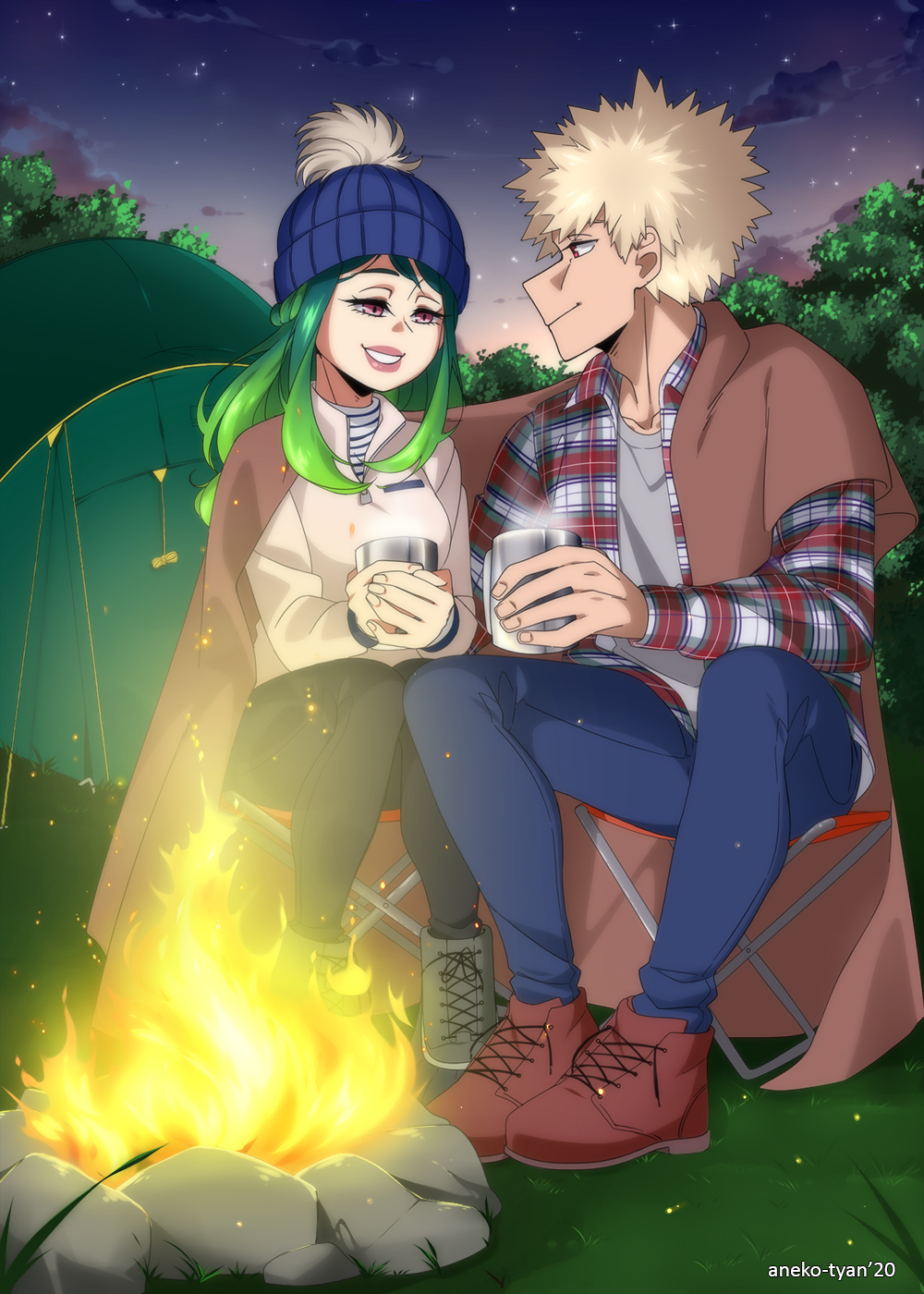 [BNHA YCH] Sitting by the campfire [6] by Aneko-tyan on DeviantArt