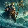 King Neptune rising from a stormy sea