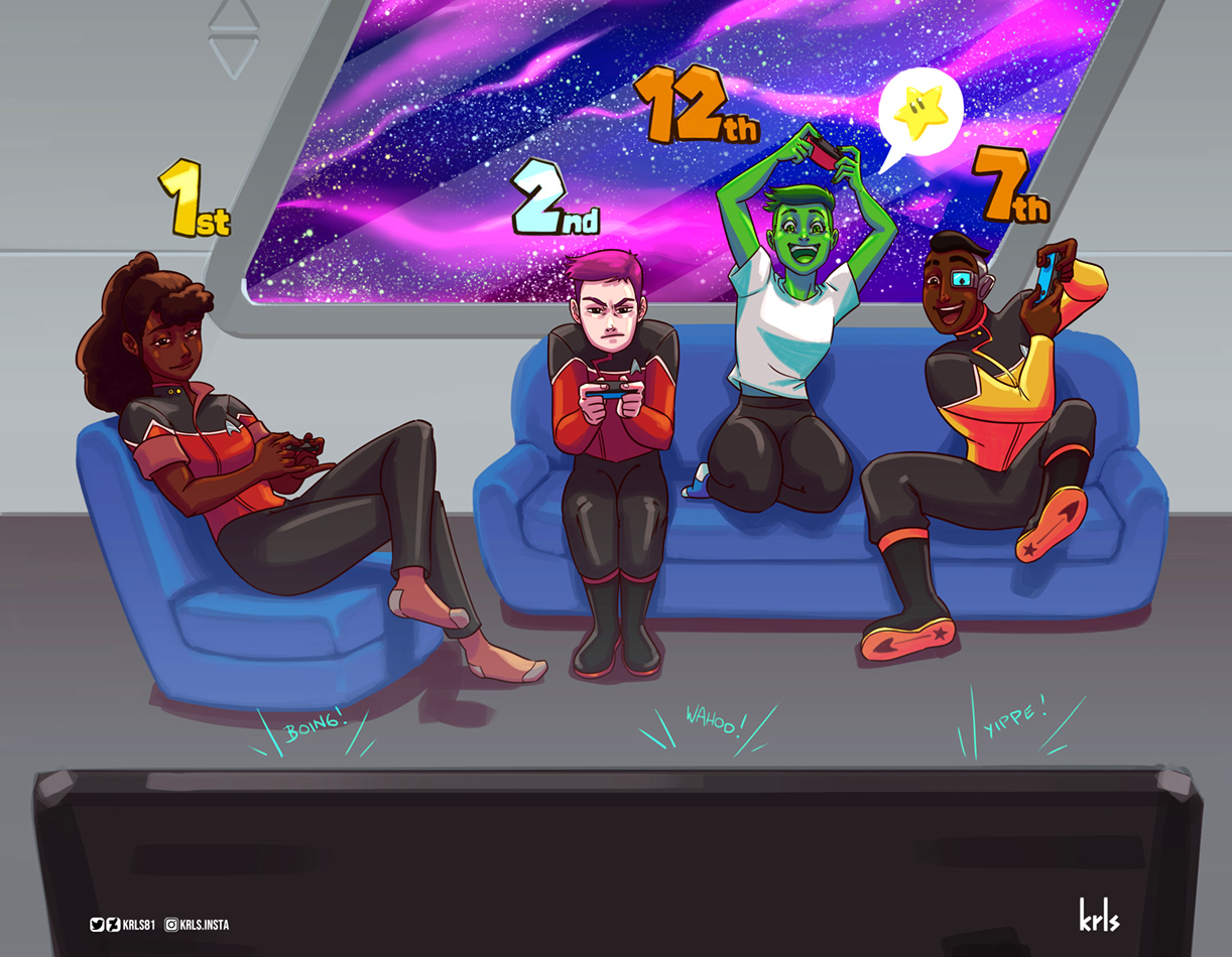 Star Trek Lower Deckers playing Mario Kart