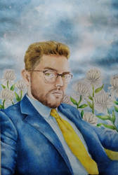 Gentleman with white chrysanthemums