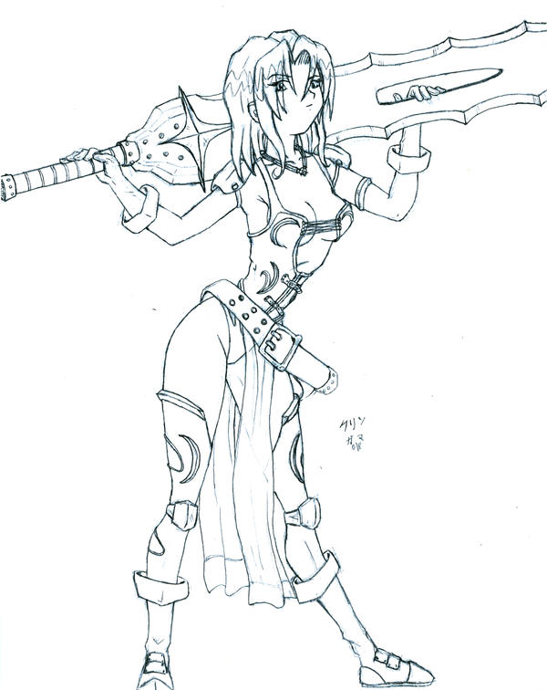 Anime warrior girl drawing