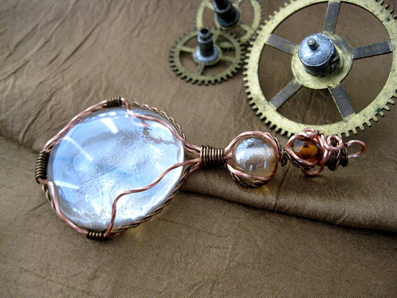Handmade Steampunk Magnifying Glass Necklace