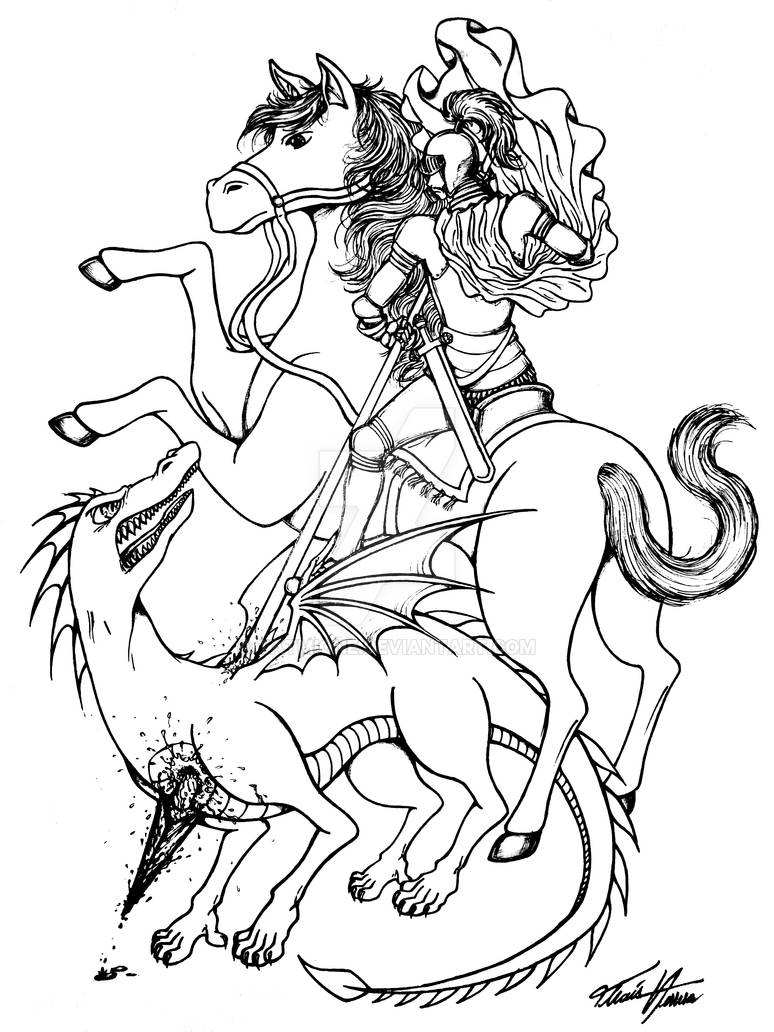 Saint George and The Dragon - lineart by Tatmione on DeviantArt