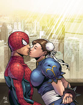 Chun-li and Spiderman Kiss