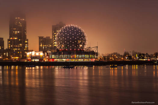 Foggy shroud over Science World