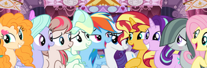 Twelve cute friendly ponies