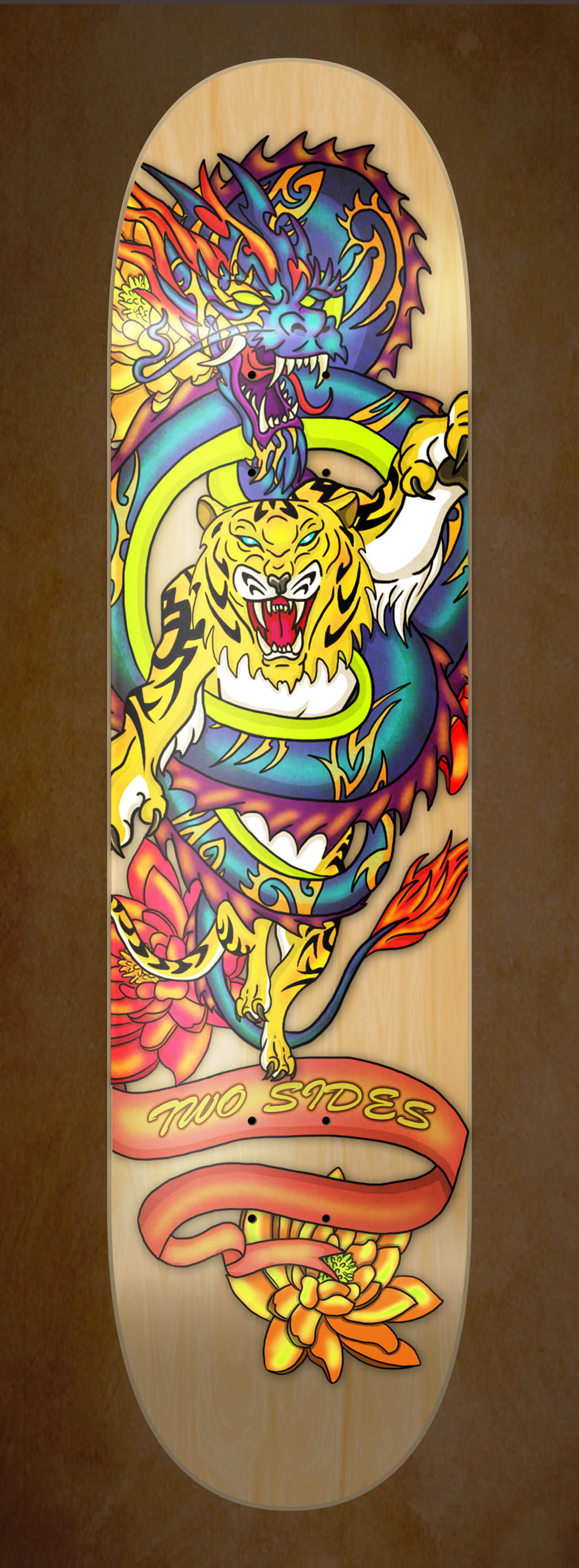 Dragon and Tiger Entwined Skateboard Deck Art