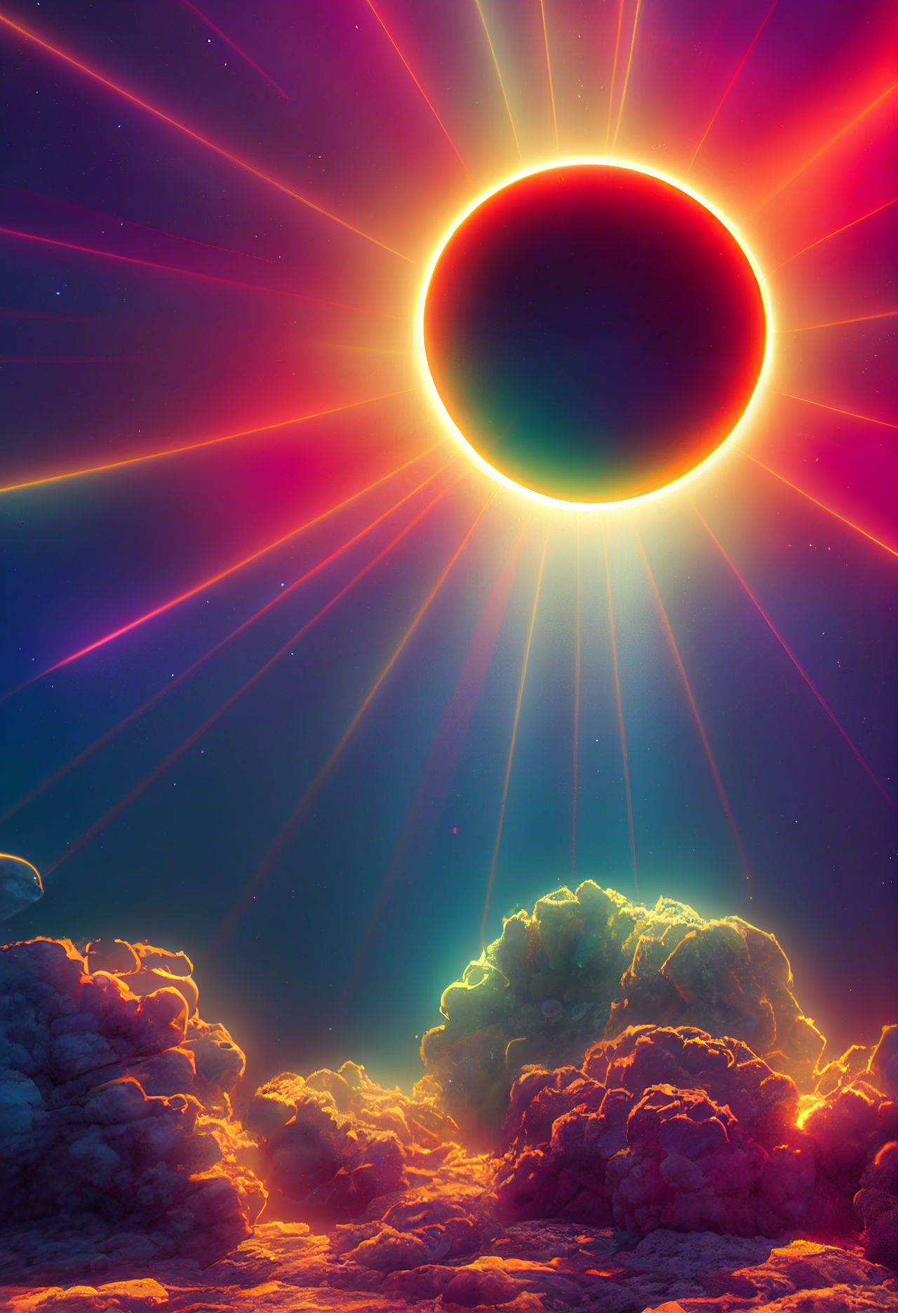 Solar eclipse with rainbow colors by PM-Artistic on DeviantArt