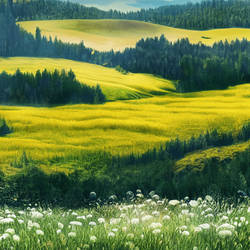 Spring landscape with flowers and forest Version 4