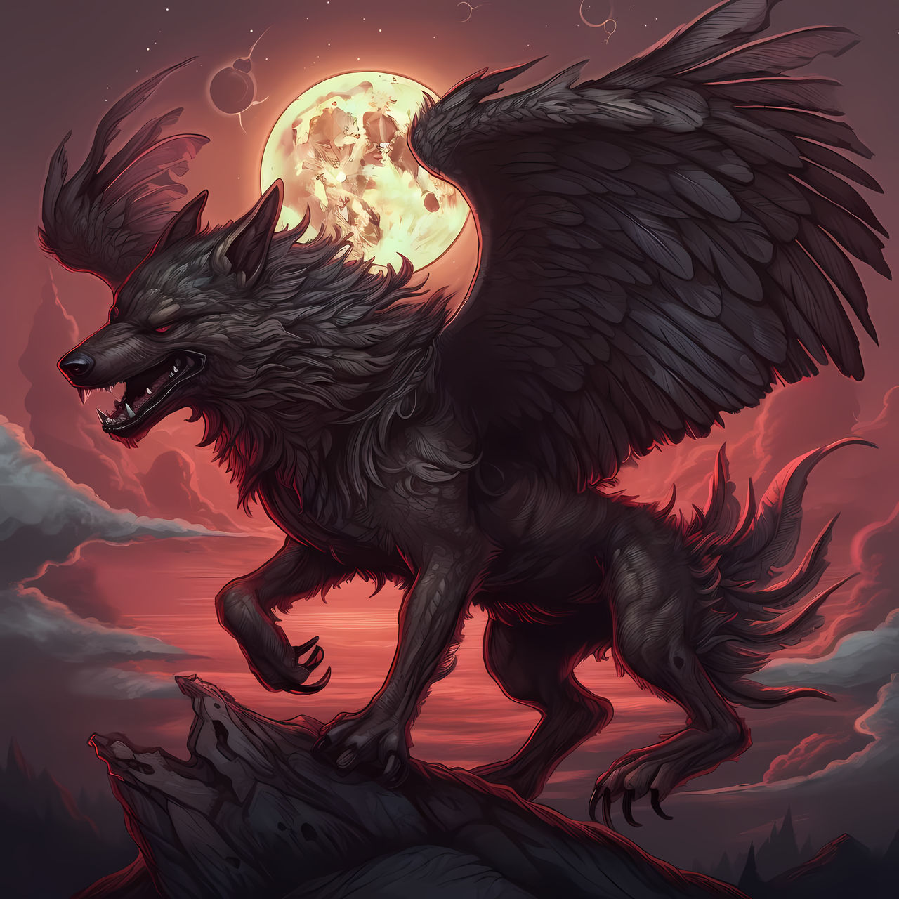 Epic winged wolf with full moon Version 2 by PM-Artistic on DeviantArt