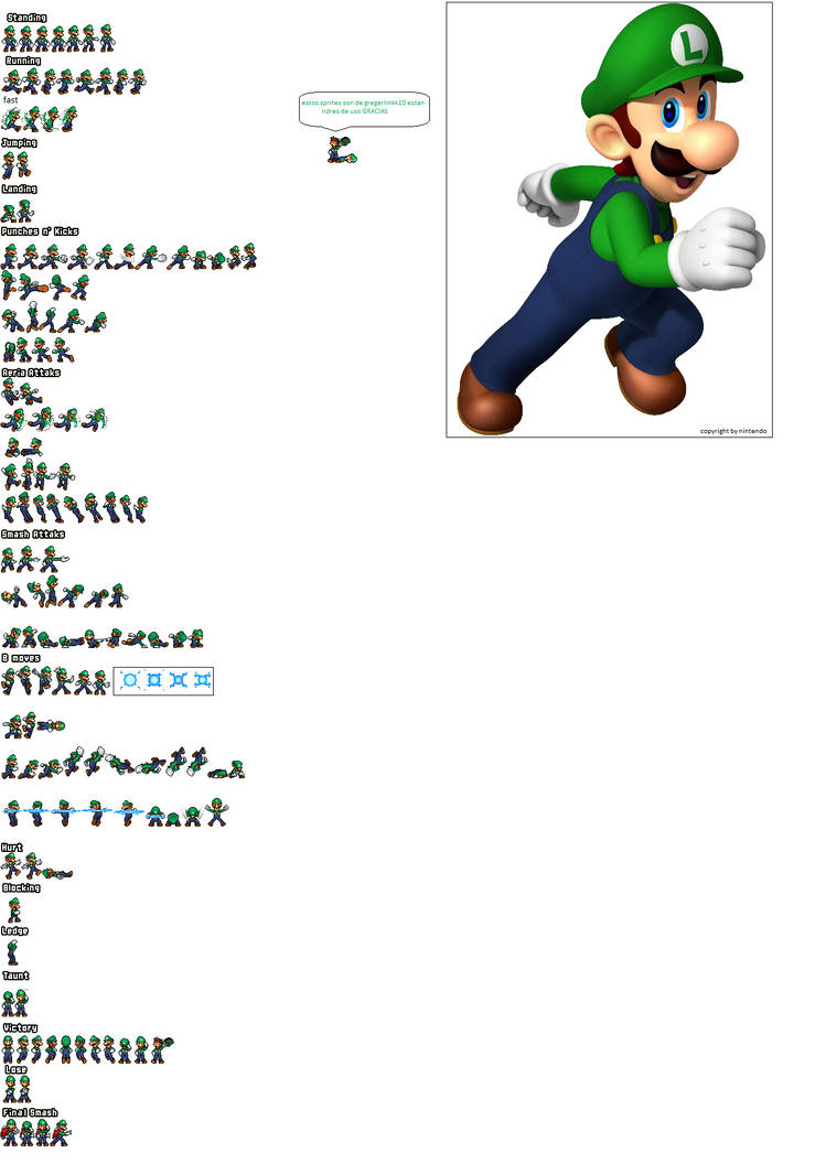 Luigi Sprite Sheet (gregarlink10) by nicogamer337 on DeviantArt