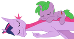 Commission: sleeping dragon Twi and unicorn Spike by QueenCold