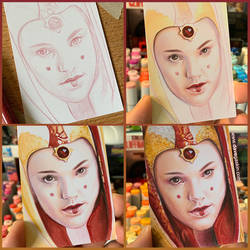 Queen Amidala sketch card WIPS