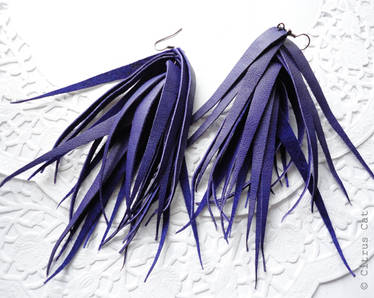 Rock style purple leather fringes earrings