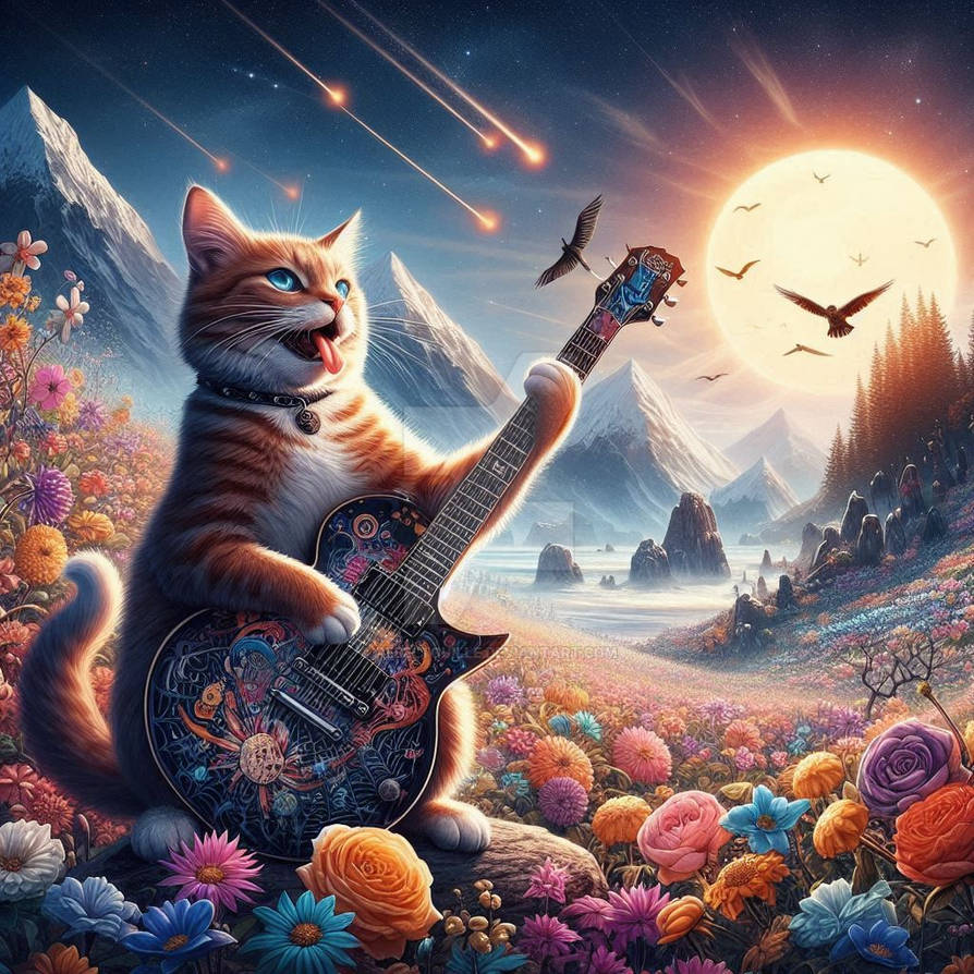 Rocker cat in meadow (1) by Rebeltouille on DeviantArt