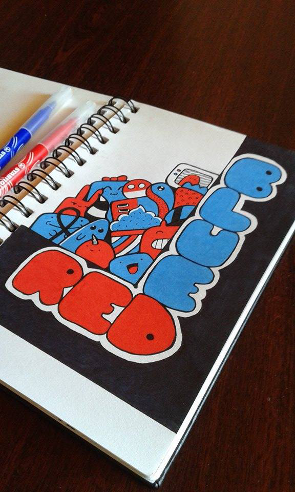 Doodle #5 Red And Blue