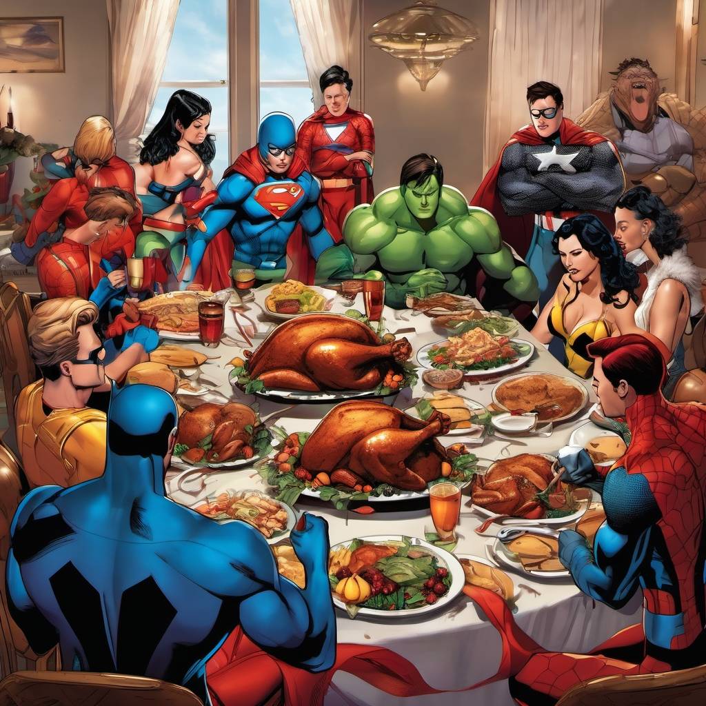 SUPERHEROES EATING THANKSGIVING DINNER. by CASEYCOLTON on DeviantArt