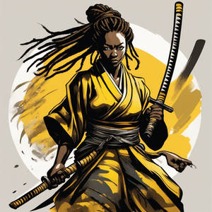 BLACK FEMALE SAMURAI WITH DREADLOCKS .