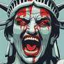 EVIL LADY LIBERTY WITH RED EYES AND FANG TEETH