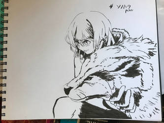 4th Inktober, girl and wolf