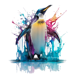 Emperor penguin in colorful splashes
