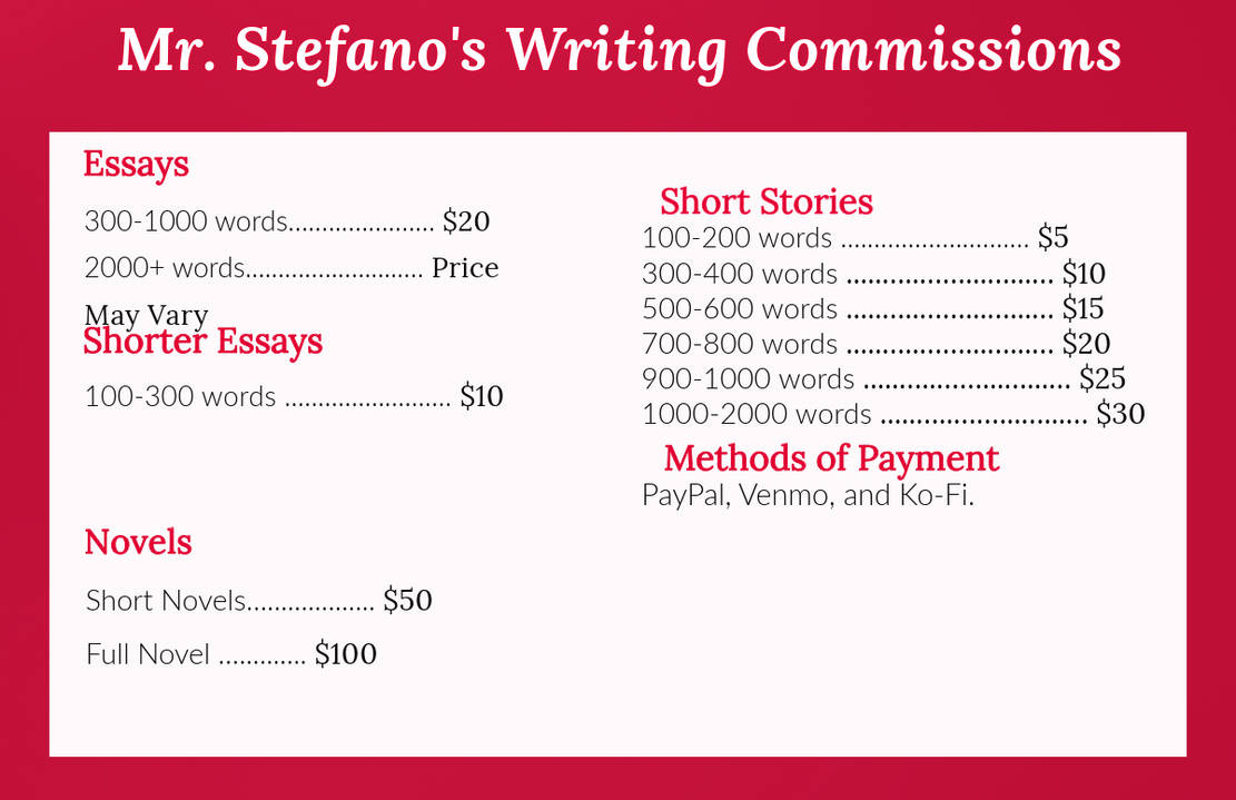 Writing Commissions Price Sheet by kinggurl22 on DeviantArt