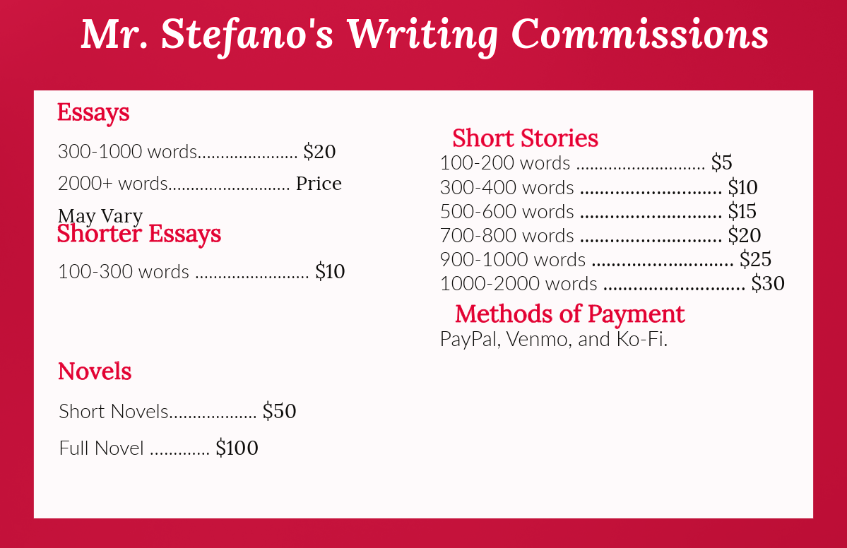 Writing Commissions Price Sheet by kinggurl22 on DeviantArt