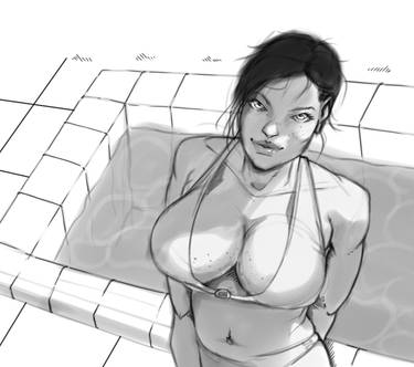 A girl at the pool ...