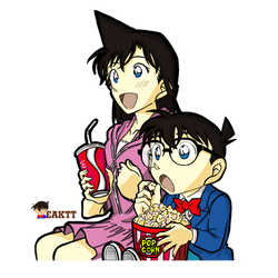 Detective Conan and Mori Ran watching movies.