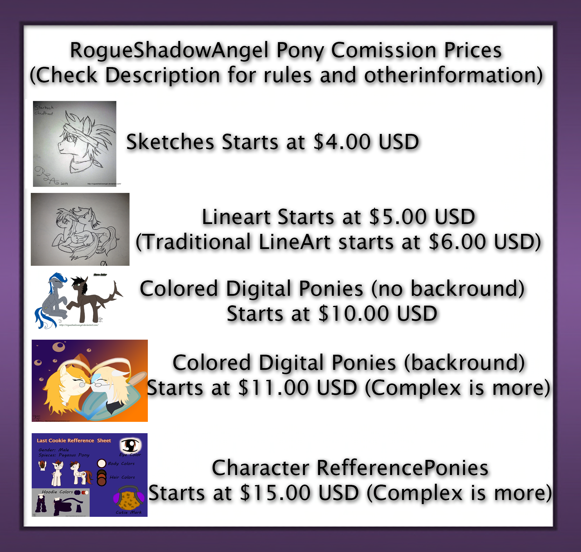 RougueShadowAngel Pony Art Comission Information!