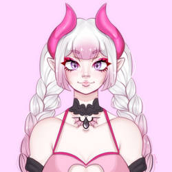 Mirror headshot of my new succubus oc 