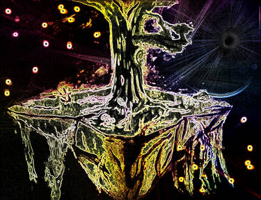 Psychedelic Levitating Tree Island Drifts In Space