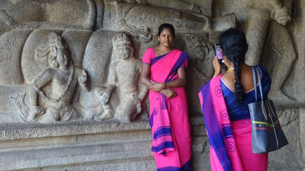 Colored People in grey stone temple