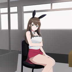 Bunny Girl sitting alone in an empty store