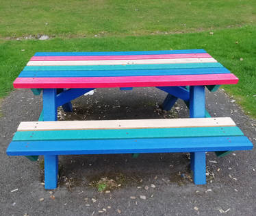 Multi-coloured picnic table