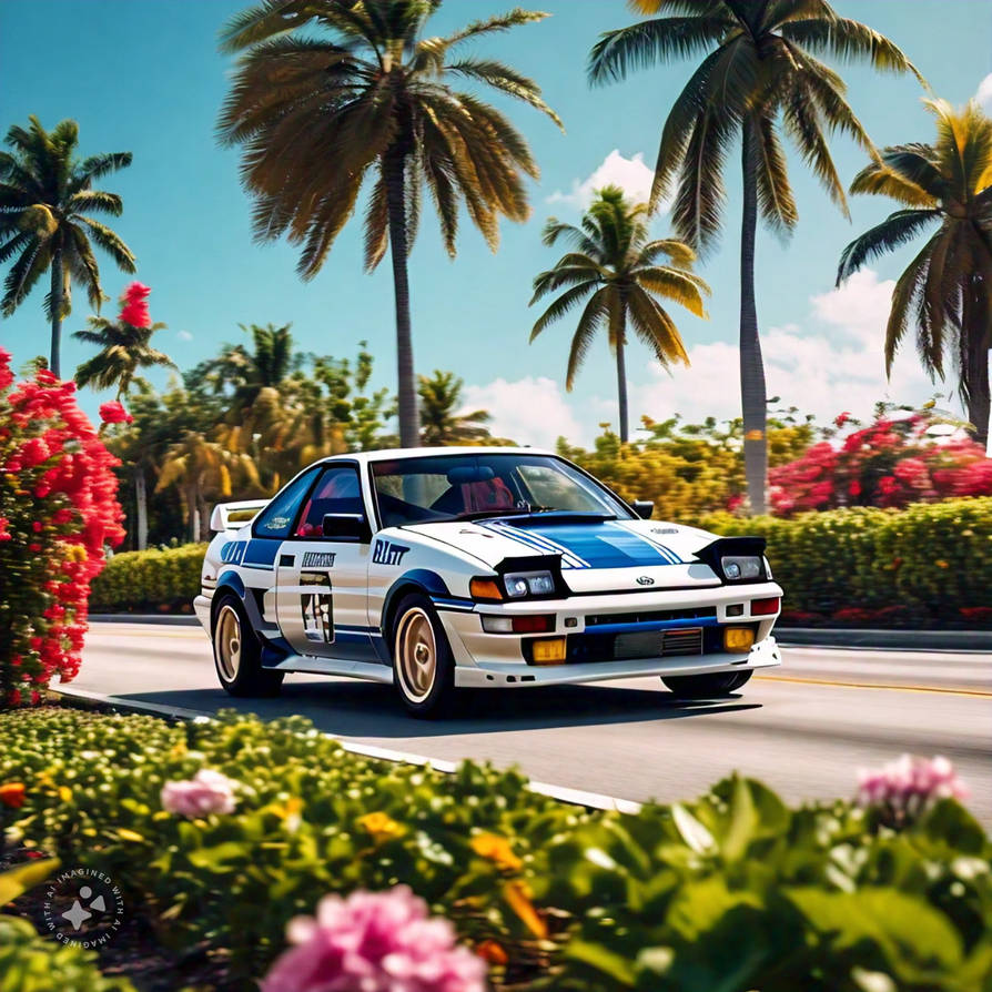A White And Blue Rally Toyota Ae86 At Miami Highwa by MIAMIDREAMER on ...