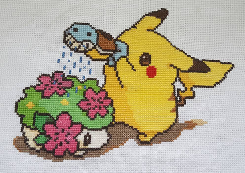 Pikachu and Shaymin cross stitch