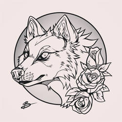 Floral Wolf Tattoo Design