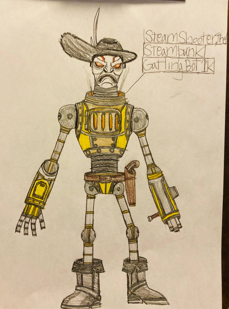 Steam Shooter, the Steampunk Gatling Bot 1K by DragoTerror on DeviantArt