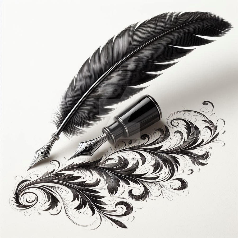 Scroll Ink Writing Vintage Quills Ink Feather AI Scroll Writing by MSchmidtProductions on ...