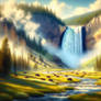 Yellowstone NightCafe Waterfall AI Bison Clouds