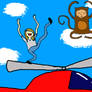 Juanka y un mono mistico arriba de un helicoptero