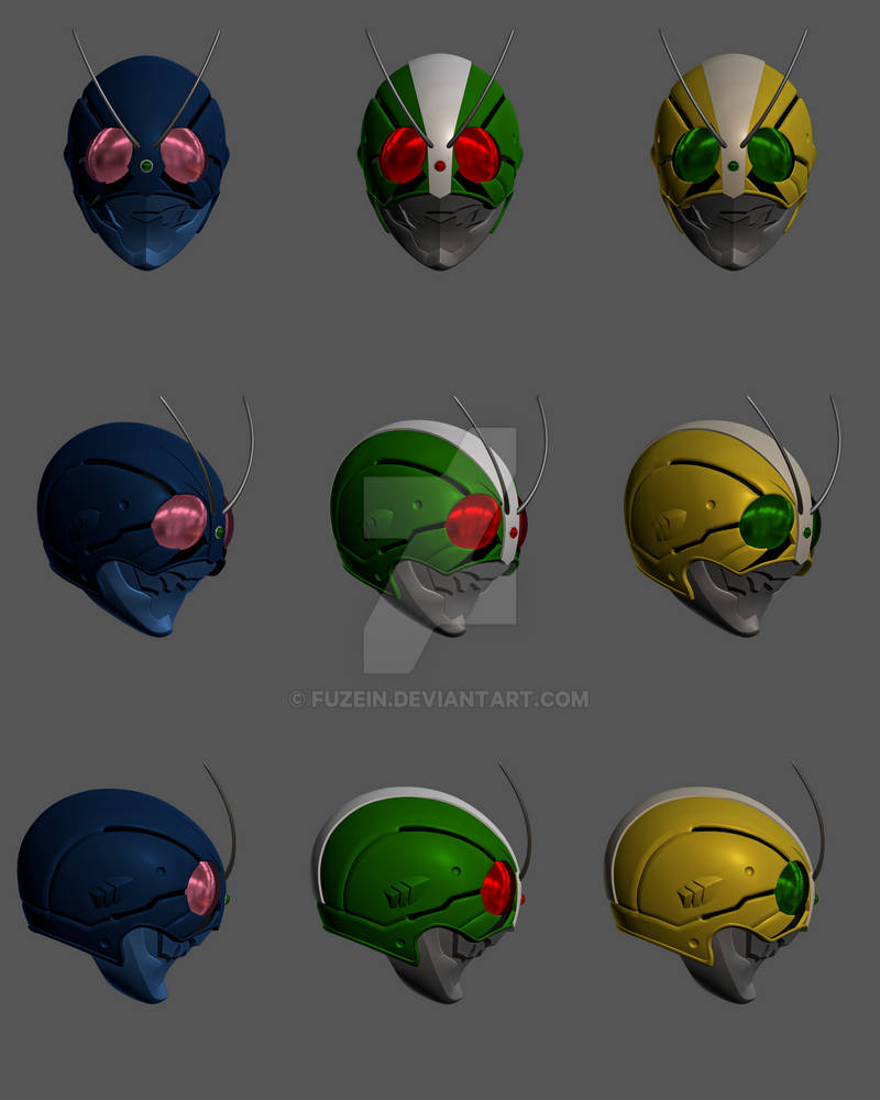 Kamen Rider Ichigo, Nigo, Shocker Rider Helmets by fuzein on DeviantArt