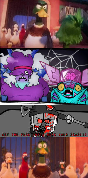 Hank Scolds Mack mallard over Glaishur and Plixie