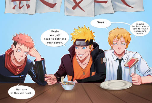 Itadori, Naruto and Denji discuss their demons