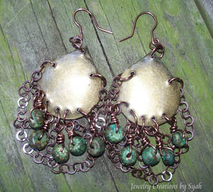 Handmade Bronze Disc Earrings with Turquoise Beads