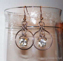 Wire Wrap Rhinestone Hoop Earrings