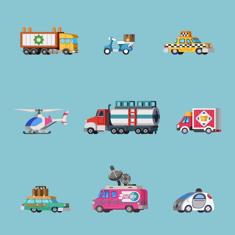 Flat style cars set from Tap Ink game