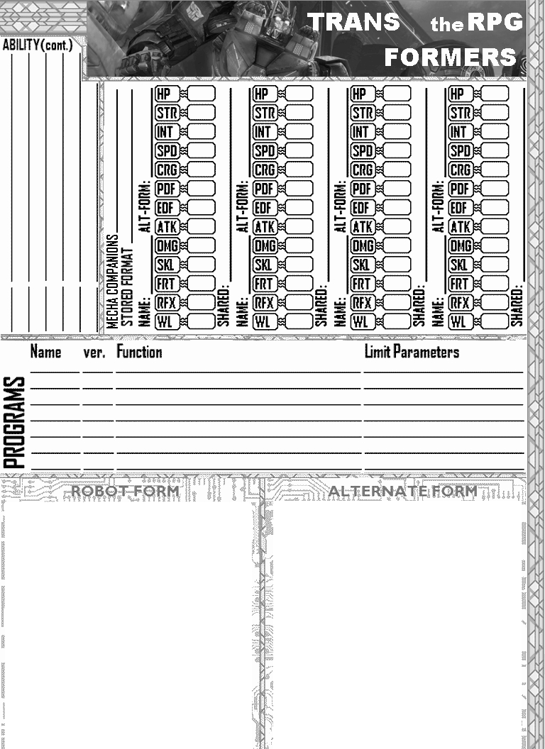 Transformers D20 character sheet page 3
